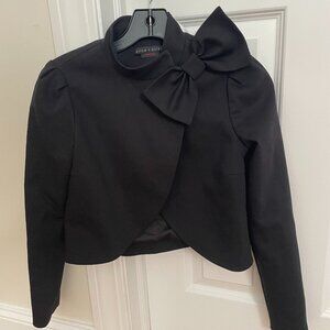 Alice + Olivia Employed Cropped Black Addison Bow Rayon Blazer Jacket Womens XS